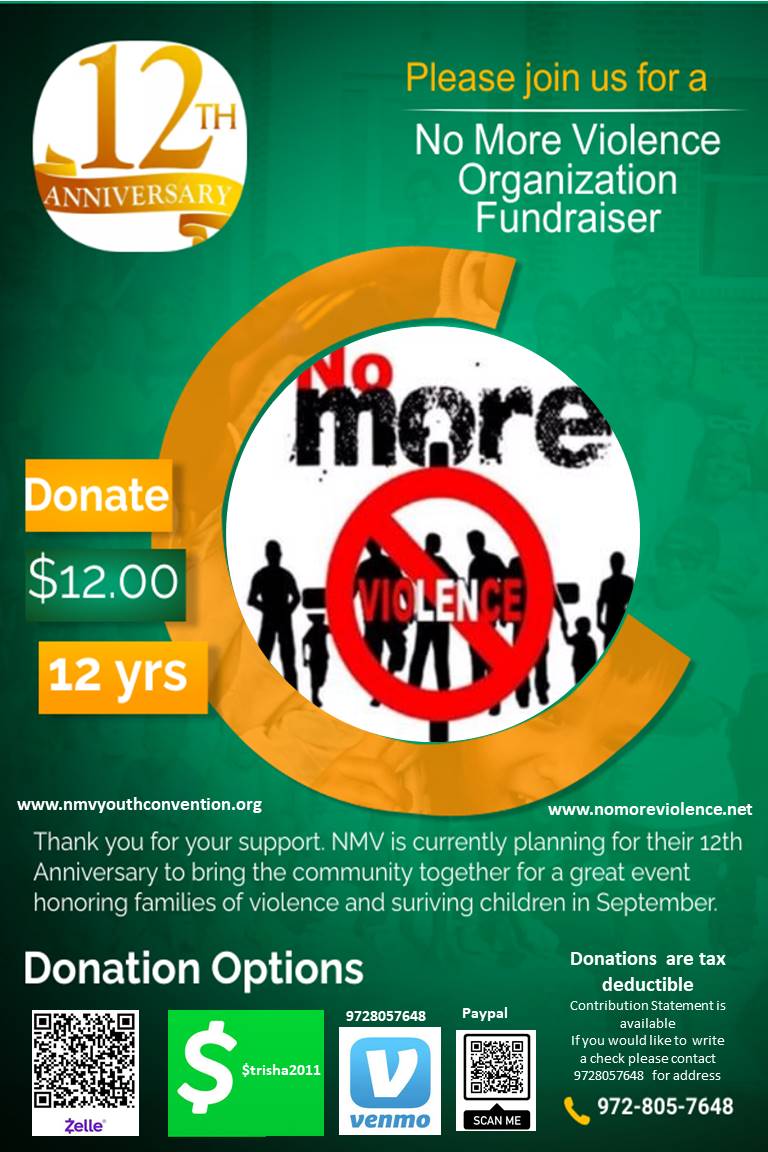 No More Violence Organization will celebrate their 12th Anniversary in Sept, if you would like to support this grassroot organization that is boots on the ground 89 families 68 surviving children left behind 
paypal.com/donate/...