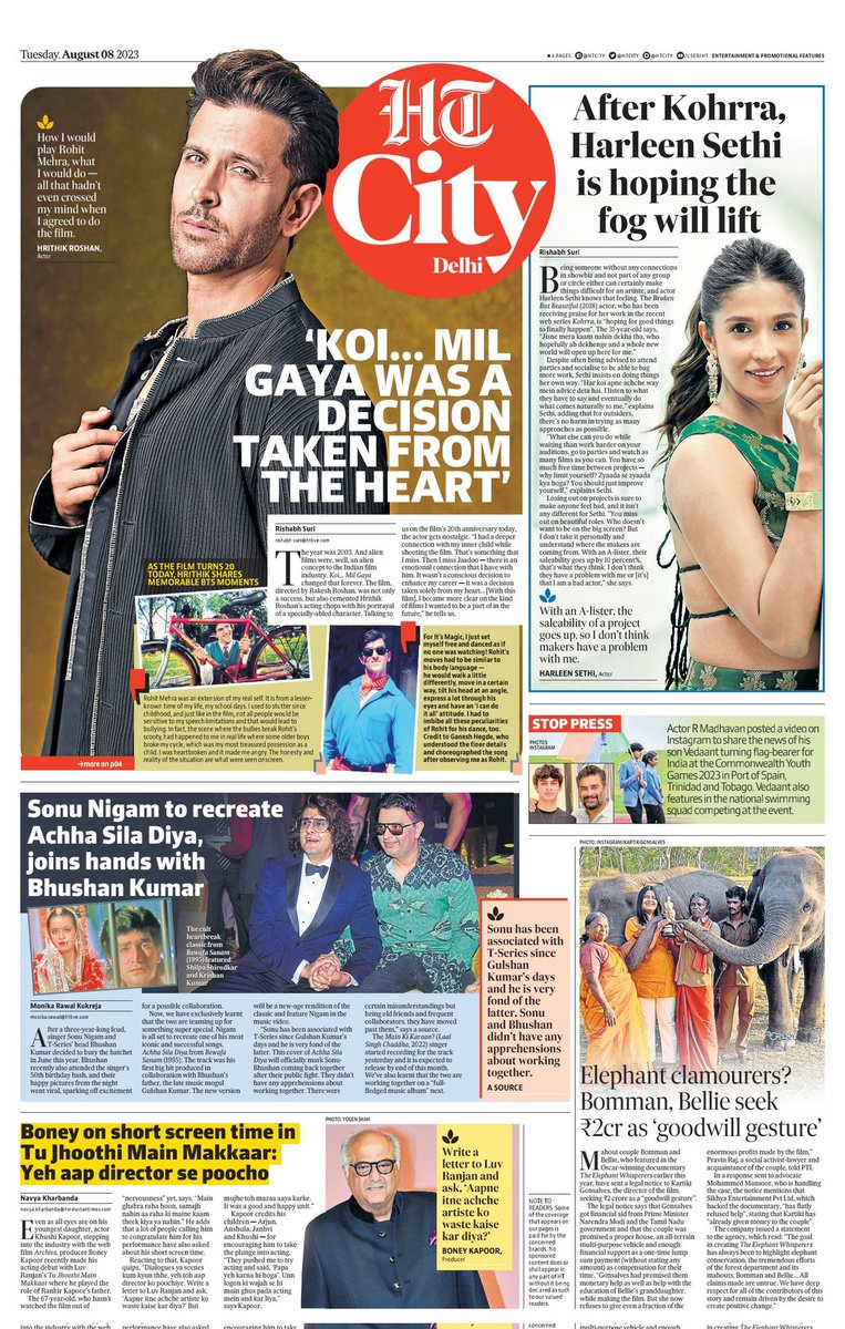 Read all the top news from the world of entertainment and lifestyle in today's HT City

Read today's epaper: read.ht/Elzv

@iHrithik #HarleenSethi @ActorMadhavan #BommanBellie @BoneyKapoor #SonuNigam