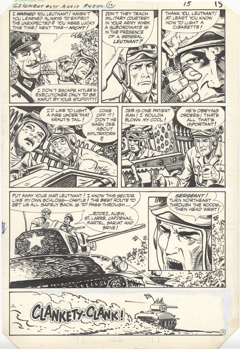 Loston_Wallace's tweet photo. #GICombat #DCComics #SamGlanzman #HauntedTank
@Big5Army

My original comic book page from GI COMBAT #275.  This is page 15 of THE HAUNTED TANK story inside.  Artwork by Sam Glanzman! Love that last panel! https://t.co/f8gBy6KNT0