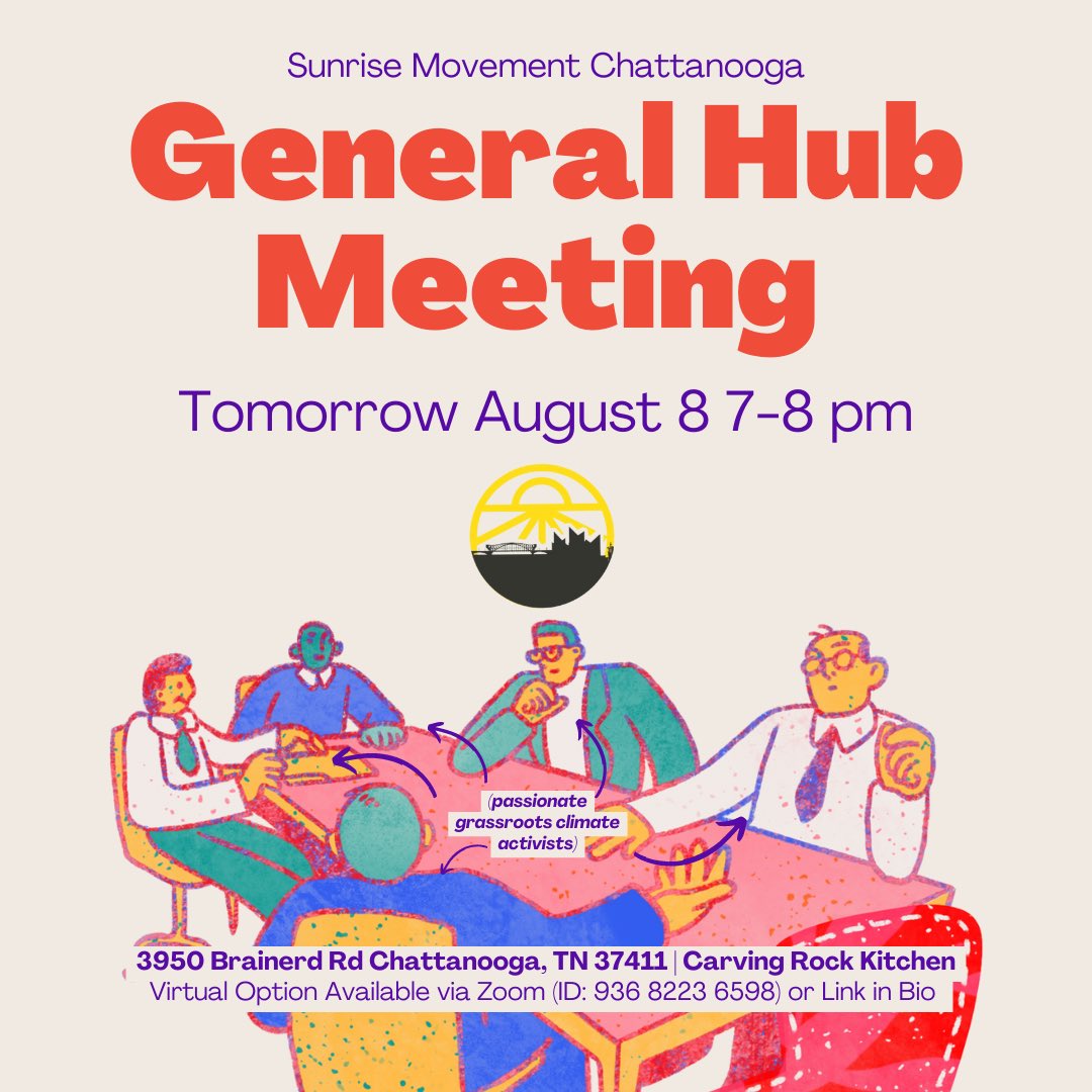 Catch up with us tomorrow, 7-8 pm at 3950 Brainerd Rd. We wanted to dedicate this time simply to catching up with each other and getting on the same page about things like Clean Up TVA, our hub leadership, ways we can support Jamar the Street Farmacist on his healing journey, etc