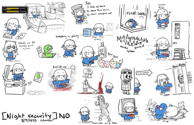 Stream doodles for Gura's Night Security stream tonight!  #gawrt