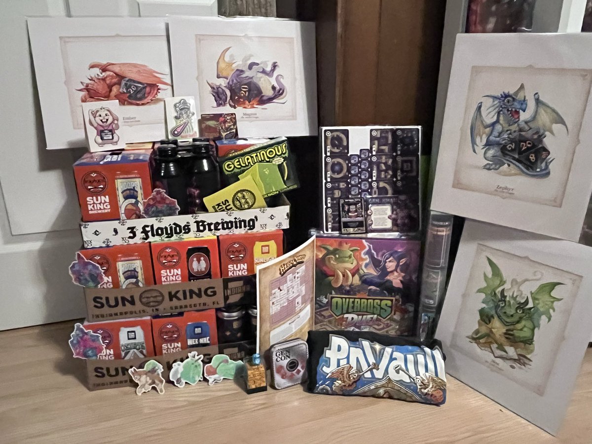 Gojiratoho's tweet photo. Home from #GenCon2023 and another great convention. Had a blast in Indy, scooped up enough @SunKingBrewing to last till next year (and hope y’all enjoy the Wolf Hollow beer I dropped off for you), and can’t wait till next year. Now to crack into my #GenConHaul https://t.co/nuSDzSxIXz