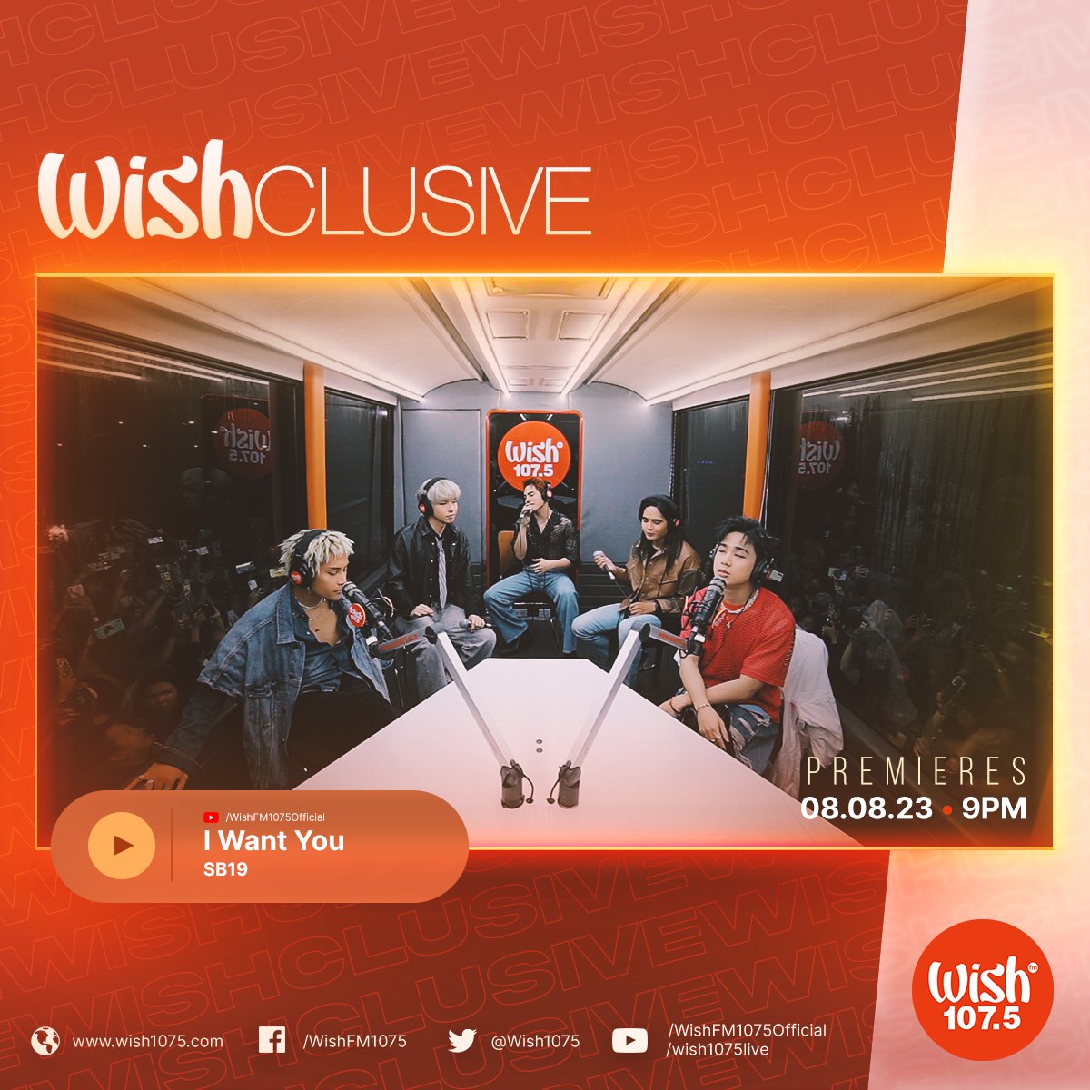 wish1075's tweet photo. We know you want it — that's why we're giving you this Wishclusive treat on our 9th anniversary! 🧡   

@SB19Official's long-awaited Wish Bus performance of "I Want You" premieres tonight at 9 p.m. PHT on our YouTube channel! https://t.co/J2KfxeSEgr