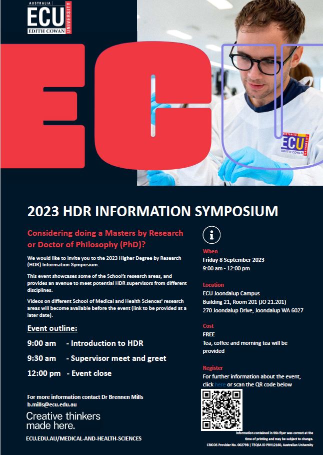 ➡ Are you a current #student, #alumni or never been to @EdithCowanUni and interested in #postgraduate #research opportunities in the School of Medical and Health Sciences? Register for our HDR Information Symposium!