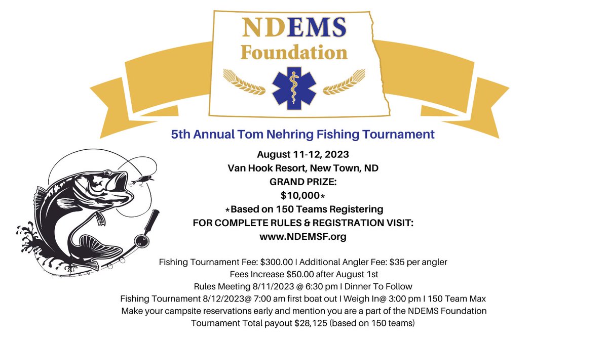 MarkHaugen20's tweet photo. 89 fishing teams registered for the Tom Nehring Memorial Fishing Tournament at Van Hook, August 11-12. Who will be #90? Go to https://t.co/BNSp0C7ZaH to register your team. https://t.co/rnq9hSvA4Y