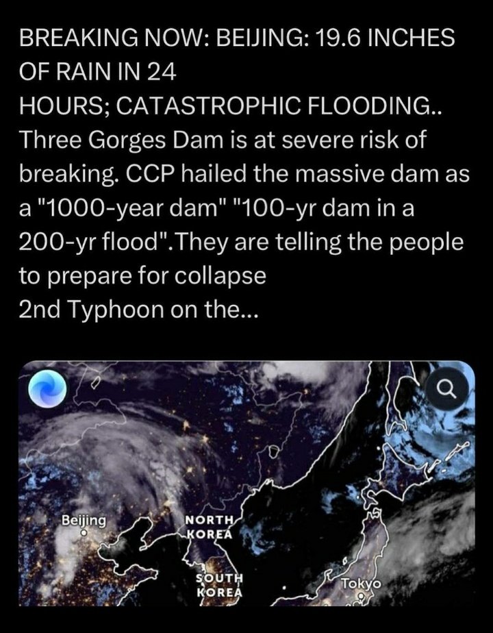 #ThreeGorgesDam potential collapse under massive rainstirm and floods