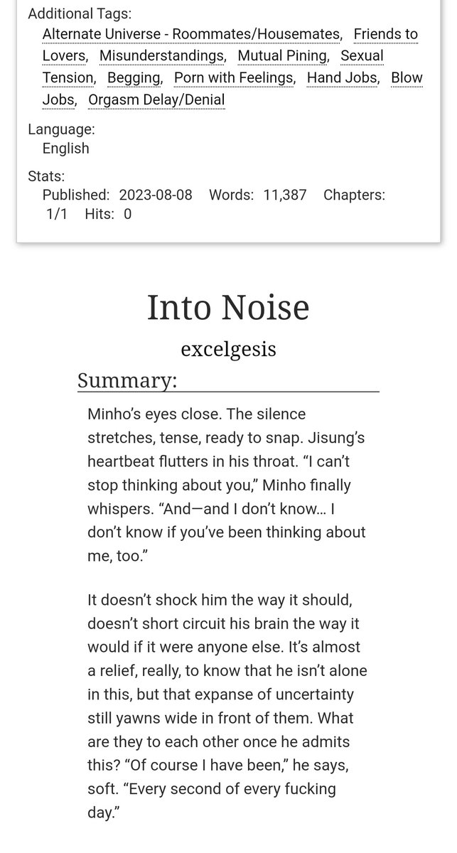 excelgesis's tweet photo. •into noise
•mnsvng | 11.4k
•rated e
•friends to lovers, mutual pining, sexual tension

https://t.co/6cPFf0K0qh https://t.co/I86b3o2M0l