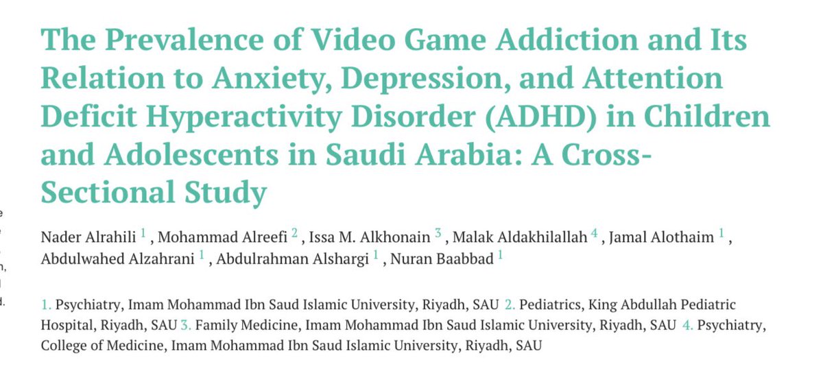 🔺تم بفضل الله نشر دراستنا عن:

(معدل ادمان ألعاب الفيديو و علاقتها بالقلق و الاكتئاب و التشتت لدى الأطفال و المراهقين في السعودية)