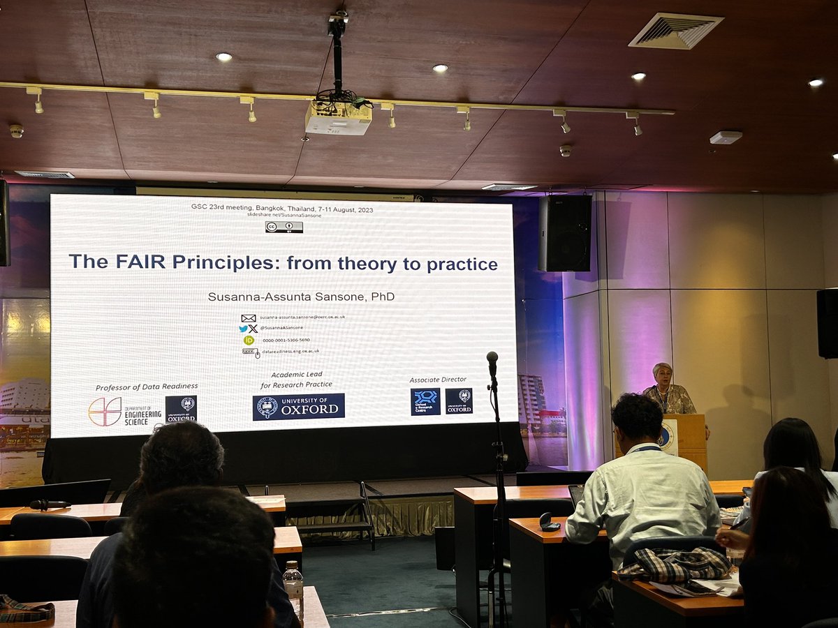 GigaScience's tweet image. Taking FAIR to Thailand: @susannaASansone giving the #GSC23 audience in Bangkok a detailed overview of the FAIR principles