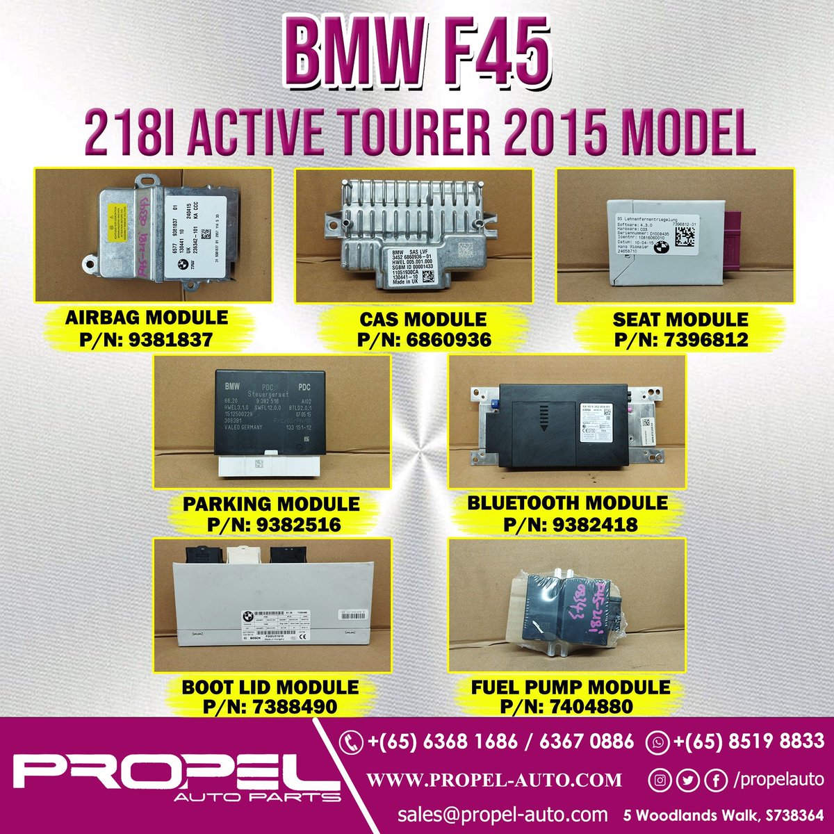 propelauto's tweet photo. BMW 2'Series Electrical Modules &amp; ECUs available #forsale 

CAS Module | Bluetooth | Airbag | Parking | Boot Lid | Fuel Pump Modules

Shop Genuine Spares for your car at #PropelAuto #SG

#LocalSupplier #SupportLocal #BMW #F46 #F45 #PremiumQuality #QuaranteedItems #TrustableSeller https://t.co/7REePEF0Qj