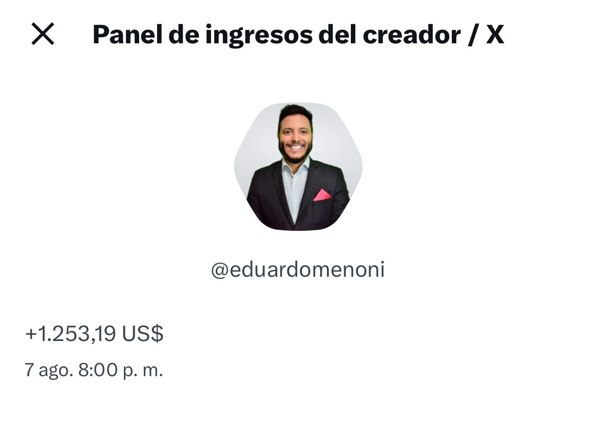 X/Twitter acaba de pagarme 1.253 dólares por la creación de contenido en  esta plataforma. Gracias @elonmusk por hacer de Twitter la mejor red social  con libertad de expresión. 👏