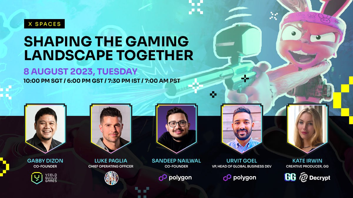 Yield Guild Games (@yieldguild) on Twitter photo Set those reminders for our upcoming Space with some of the biggest names in web3 gaming!🕹️
Join <a href="/YieldGuild/">Yield Guild Games</a> co-founder <a href="/gabusch/">Gabby Dizon | YGG</a> together with <a href="/mypethooligan/">My Pet Hooligan</a>'s <a href="/DennisHops/">Luke Paglia</a> and <a href="/0xPolygon/">Polygon</a>'s <a href="/sandeepnailwal/">Sandeep | CEO, Polygon Foundation (※,※)</a> & <a href="/urvgoel/">Urv G</a> hosted by <a href="/pixiekate13/">Kate Irwin</a> from @decryptmedia 🌐
#WeAreYGG Set those reminders for our upcoming Space with some of the biggest names in web3 gaming!🕹️
Join <a href="/YieldGuild/">Yield Guild Games</a> co-founder <a href="/gabusch/">Gabby Dizon | YGG</a> together with <a href="/mypethooligan/">My Pet Hooligan</a>'s <a href="/DennisHops/">Luke Paglia</a> and <a href="/0xPolygon/">Polygon</a>'s <a href="/sandeepnailwal/">Sandeep | CEO, Polygon Foundation (※,※)</a> & <a href="/urvgoel/">Urv G</a> hosted by <a href="/pixiekate13/">Kate Irwin</a> from @decryptmedia 🌐
#WeAreYGG