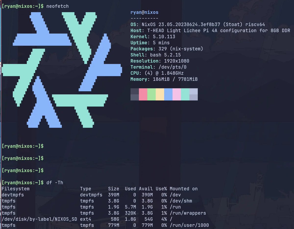 ryan4yin's tweet image. #NixOS #RISCV 终于把 NixOS 在 LicheePi4A 上跑起来了，激动！
github.com/ryan4yin/nixos…