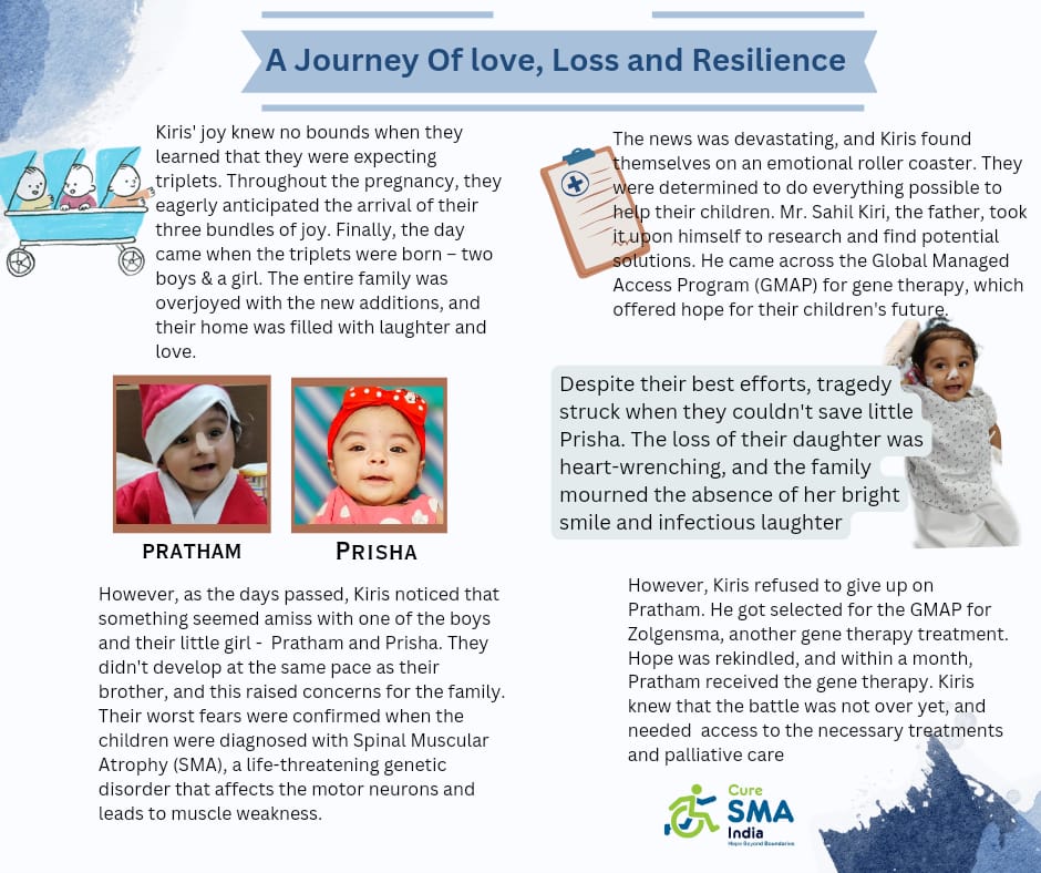 curesmaindia's tweet photo. A must-read: The journey of two babies among the  triplets affected by #SMA, one lost to the disease despite their parents' best efforts. The family didn't give up & fought with all their strength to get the best care for the other child. Witness their commitment, determination, and unwavering love for their children. 🙏🏼💙 #BattleAgainstSMA #GujaratSMAWarriors