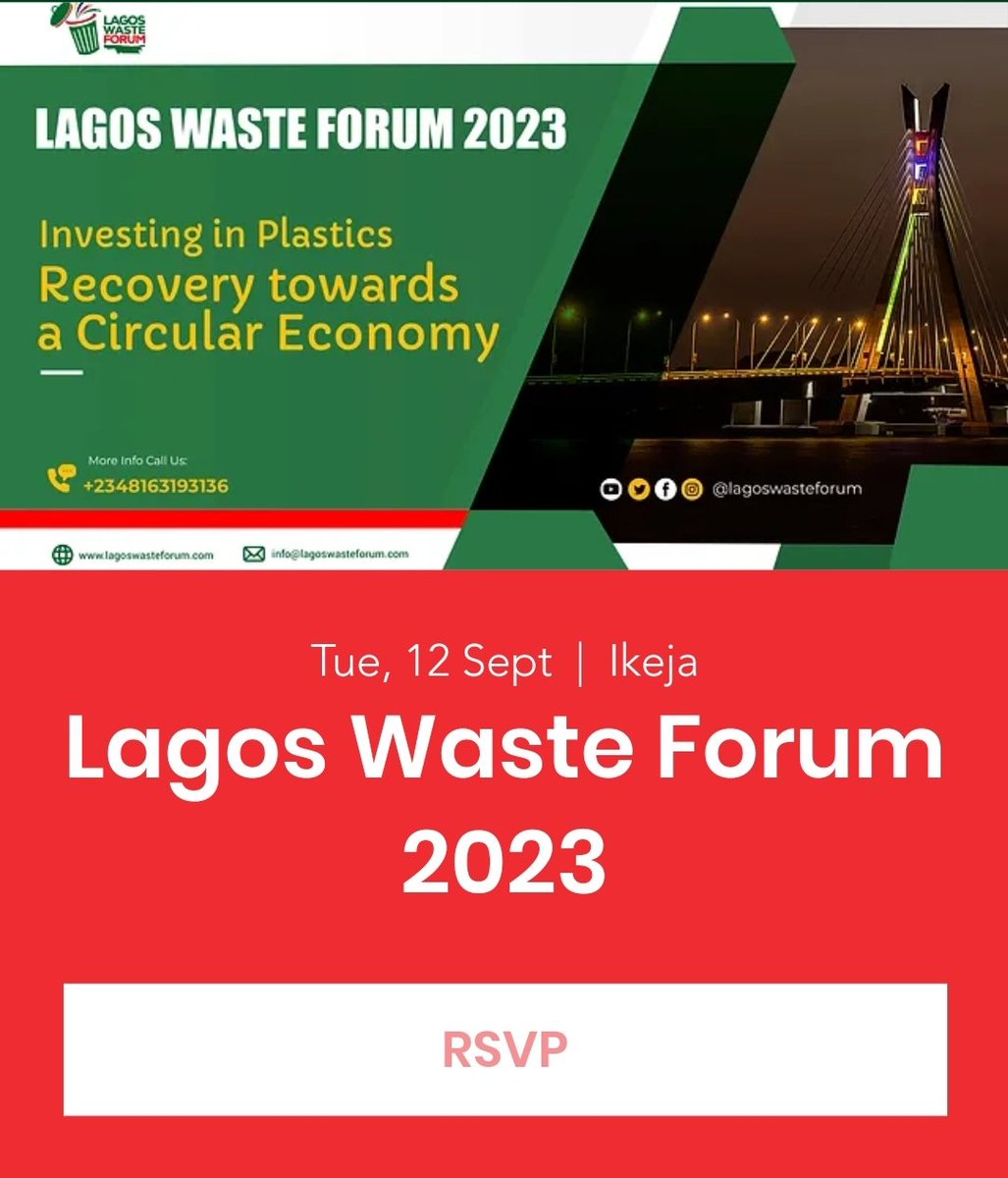OBUESI's tweet photo. LAGOS WASTE FORUM 2023
A High-Level Citizens Forum on Waste Reduction and Management 
● Policy Forum
● Recycling Expo
● Sustainability Awards
@lagoswasteforum @followlasg @LagosWaste @jidesanwoolu @JokeSanwoolu @CocaCola_NG @fbralliance @legitngnews 
@SWEEPFoundation https://t.co/LiMlNgbGZx
