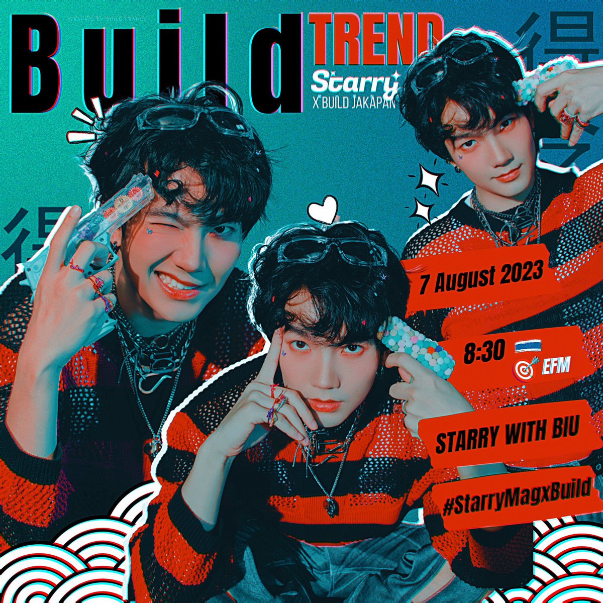 #️⃣ TREND SCHEDULE   

As Build is now on Starry magazine covers, let's hype and give love by trending tomorrow~

🗓️ August 7th | 8:30 AM 🇹🇭
🔑 STARRY WITH BIU
#️⃣ StarryMagxBuild
🎯 EFM 

#BuildJakapan #Beyourluve #ชมรมคนตาสระอิ