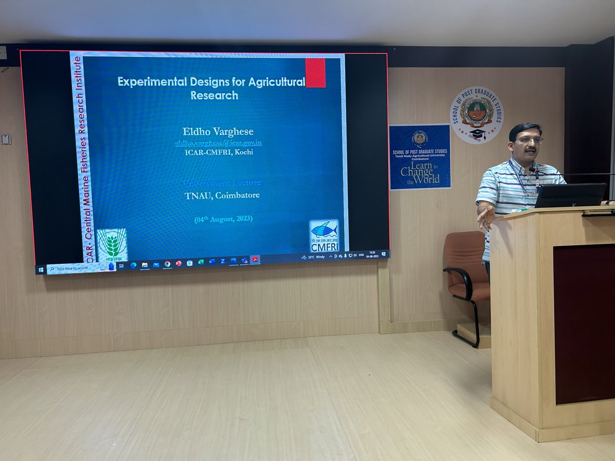 PSIT_TNAU's tweet photo. TWT#28 Dept. of PS&amp;IT, AEC&amp;RI - Dean SPGS Endowment Lecture - 04 Aug 2023 - Experimental Designs for Agricultural Research -  Knowledge packed phenomenal session - Thanks to Dr. Eldho Varghese, Senior Scientist, CMFRI, Kochi https://t.co/KUqusrwhUx