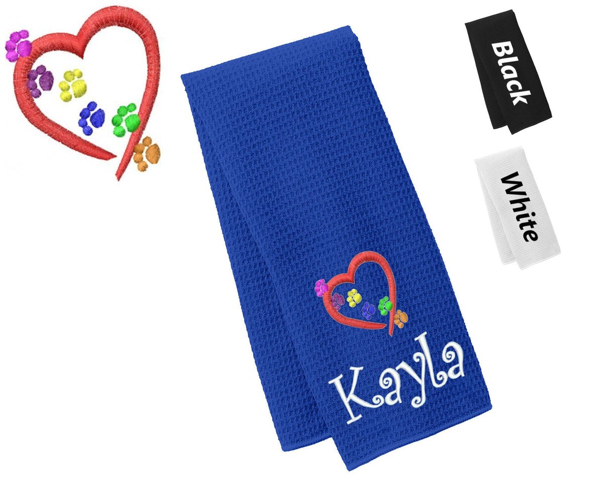 Personalized Dog Towel, Paw Prints Heart, Hand Towel, Grooming Towel, Waffle Microfiber, Embroidered Your Pets Name, Monogrammed Dog Gift etsy.com/listing/148879…
 #CustomTowel #PersonalizedTowel