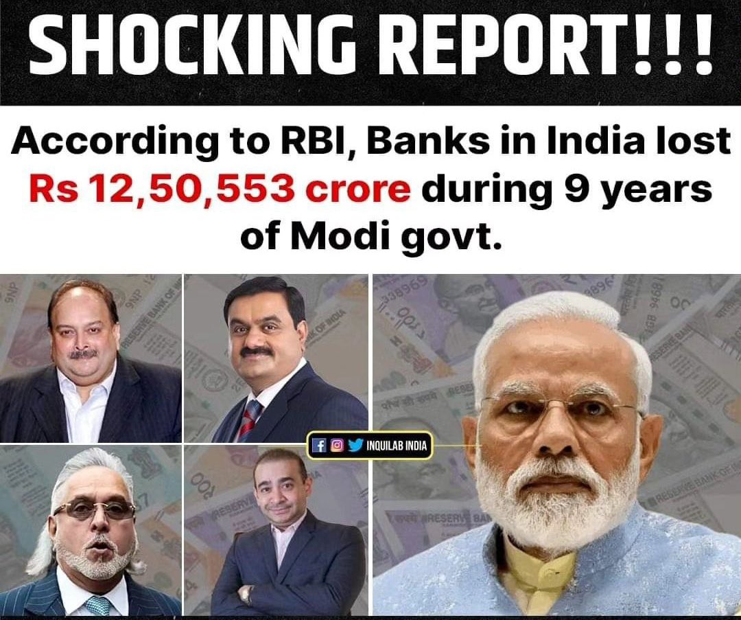 ysathishreddy's tweet photo. For the first time ever, Indian banks suffered a loss of ₹12,50,553 Cr. 

Modi: The biggest disaster India ever witnessed 👇 https://t.co/Sf8n8e5lGc