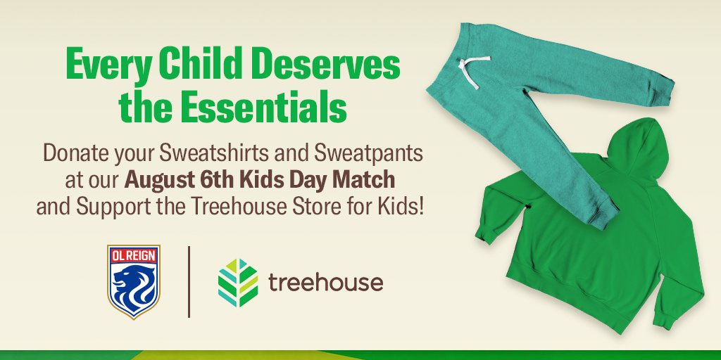 reignfc's tweet photo. Bring your sweatshirt and sweatpant donations to our Kids Day match tomorrow, 8/6 to support the @TreehouseTweets Store for Kids! ❤️🙌

Monetary donations also welcome here ➡️ https://t.co/R9PAXFMMPy

#BoldTogether https://t.co/ITymEpWVri