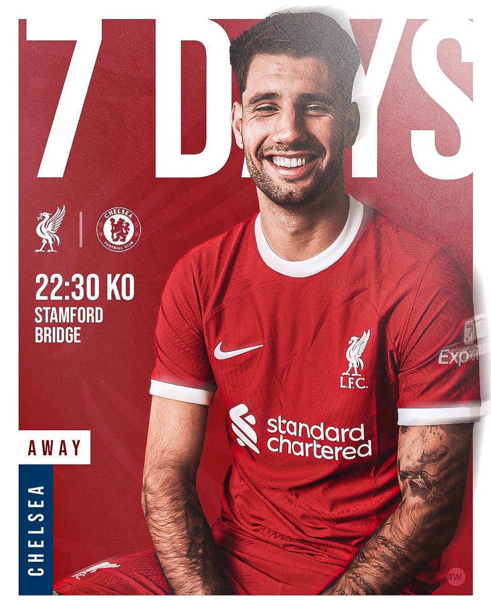 TomWilliams000's tweet photo. 7 days to go 🗓️ @LFC 

Chelsea (A) @ChelseaFC 

#LFC #YNWA #Liverpool #Chelsea #PremierLeague #football #fpl #MatchDay #new #GraphicDesign https://t.co/q7olyoVyzC