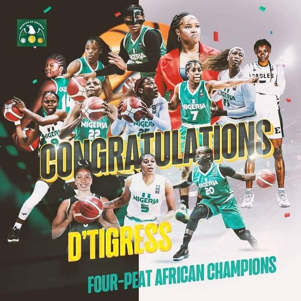 Nigeria’s D'TIGRESS🇳🇬 ARE 2023 FIBA WOMEN AFROBASKET CHAMPIONS🏆 

Defeated Senegal 🇸🇳 in the finals to claim champion for the 4th consecutive time

Congratulations to the undisputed champions D'Tigress 😅💪🇳🇬. 🏆

Nigeria is a big name 🇳🇬

#DTigress #FIBAWC #FIBA #happynaija