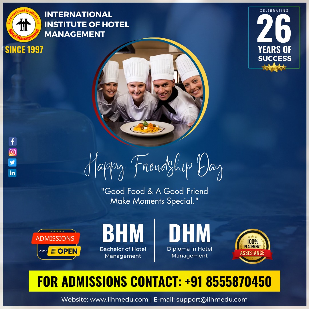 OfInstitut49991's tweet photo. Happy Friendship Day

"Good Food &amp; A Good Friend Make Moments Special."

ADMISSIONS 100% PLACEMENT

BHM
Bachelor of Hotel Management
DHM
Diploma in Hotel Management

CELEBRATING 26 YEARS OF SUCCESS

FOR ADMISSIONS CONTACT: 
+91 8555870450 https://t.co/kPChIXccbx