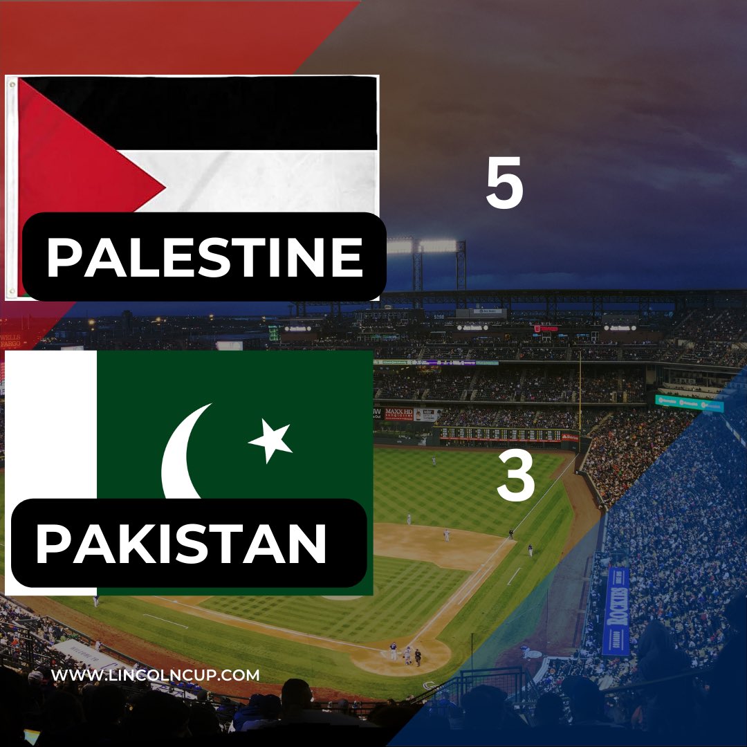 pakbaseball's tweet photo. Pakistan lost to Palestine 5-3 in the inaugural Lincoln Cup 2023. Too many errors and bats were silent tonight to change the game results. Congratulations team Palestine for their commanding win. https://t.co/XA5yFwJXSi