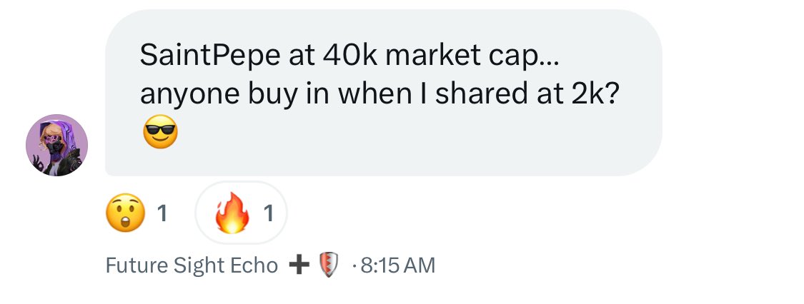 Another day, another w in our chat. Great call by <a href="/FuturesightE/">Future Sight Echo ➕🛡️</a> 💯 

20x 🔥