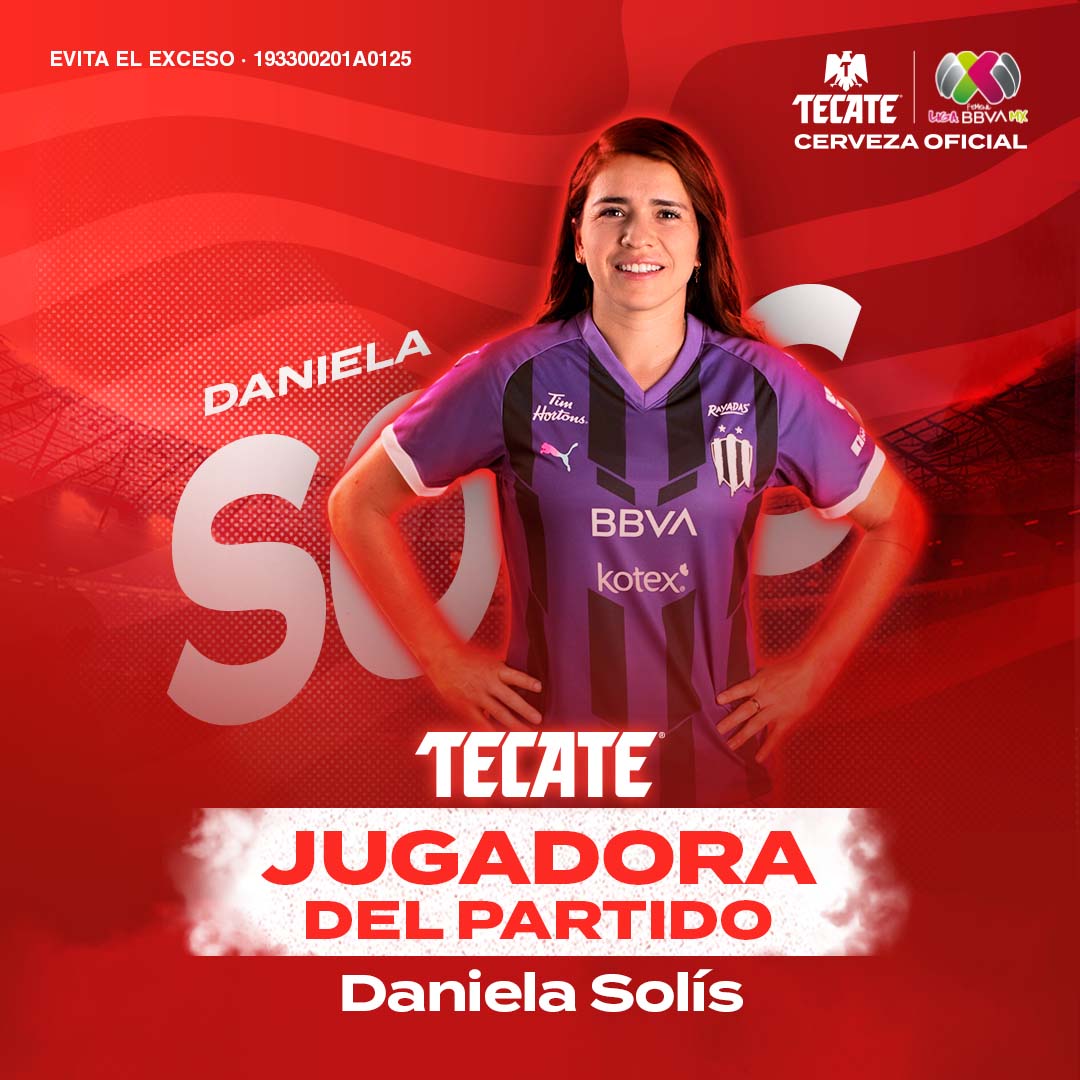 #JugadoraDelPartido @cervezatecate - Daniela Solís 🔥

Revulsivo clave para, en la segunda mitad, brindarle jugadas claves a la ofensiva a las <a href="/Rayadas/">Rayadas</a> y sumar un triunfo más en el #A2023 🤩

#TecateJugadoraDelPartido | #CervezaOficial | #LigaBBVAMXFemenil