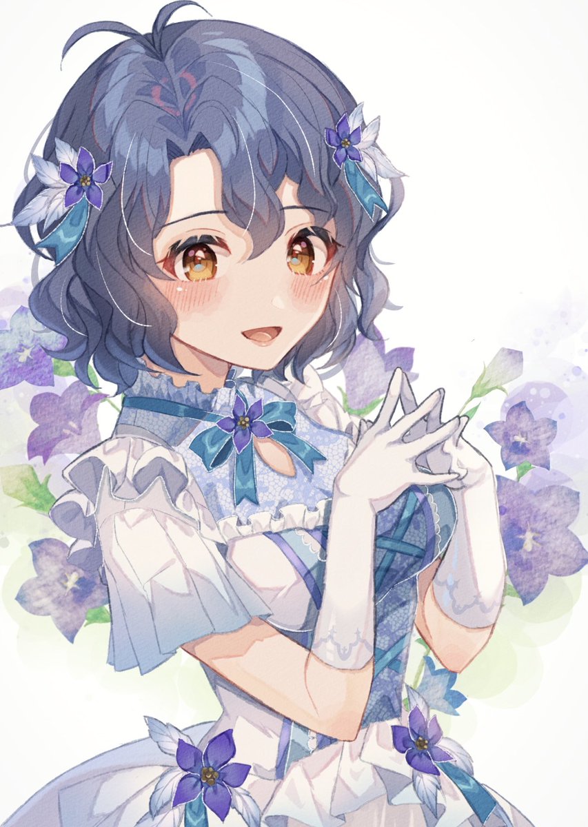 toyokawa fuka 1girl solo gloves hair ornament dress white gloves flower  illustration images