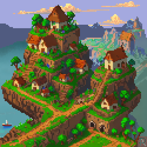 PixelArndt's tweet photo. Time to get back into the swing of things. Welcome to Cliffside. Less animation though cuz that burns me out >=( #pixelart #pixel_dailies #landscape #pixelartist https://t.co/wRPqenTnLY
