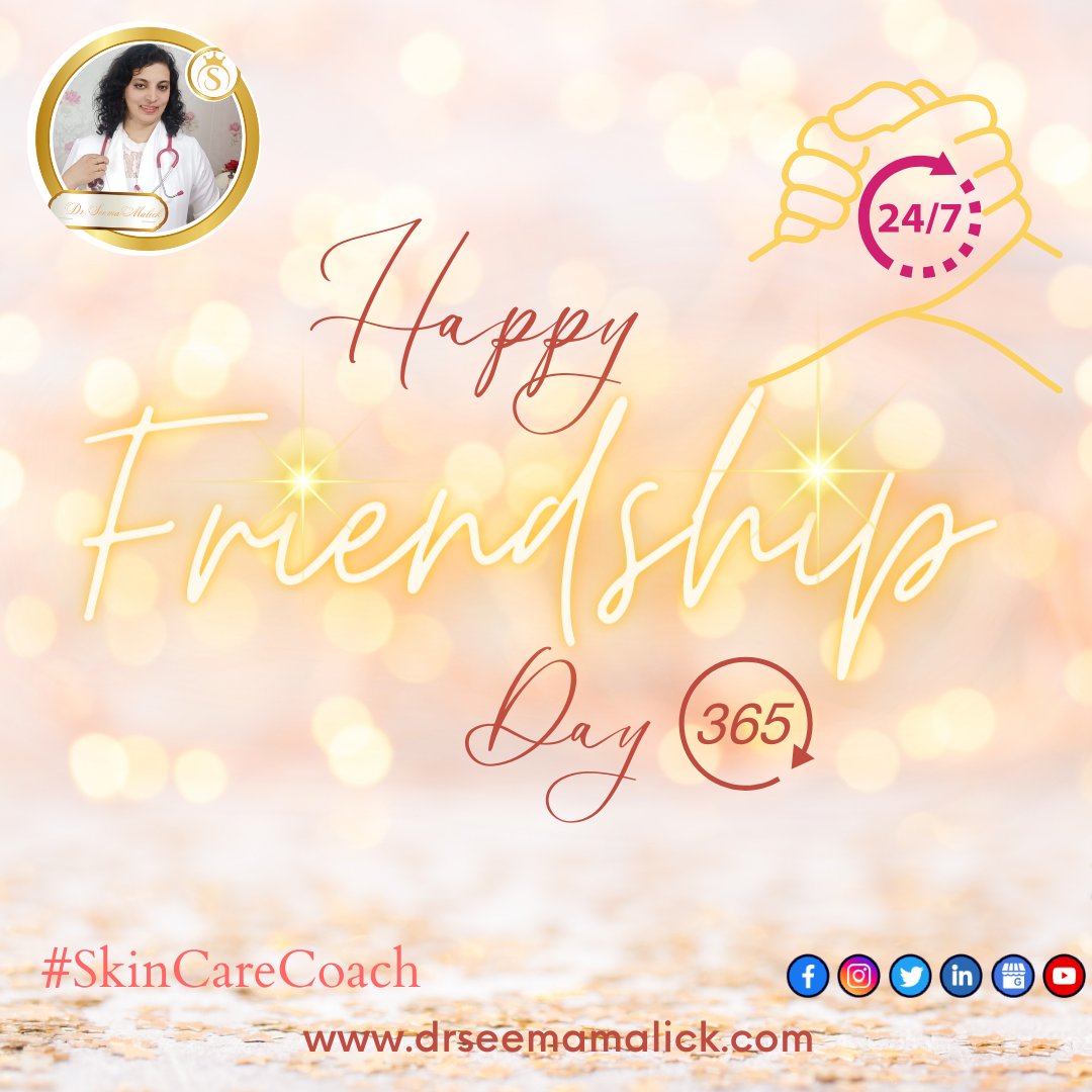 '🌈 Celebrating the joy of friendship every single day! Happy Friendship Day, 365 days a year! 🌟' 
 #FriendshipForever 🌟🤝 #AlwaysThereForYou #UnbreakableBond 💖#LoveAndLaughter 
#drseemamalick #ayurvediccosmetology #skincarecoach