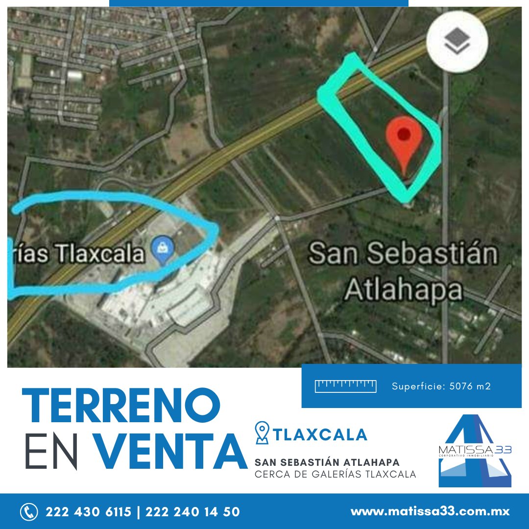 Matissa33's tweet photo. 🌳 Terrenos en Venta en 📍 #Tlaxcala

📍  San Sebastián Atlahapa (Cerca de Galerías Tlaxcala)
📐 5,076 m2

📍Ocotlán (Cerca de INEGI y Prepa Ibero)
📐 480 m2

📲 222 430 6115 ☎️ 222 240 14 50

#Puebla #Inmobiliarias #casasenventa #localesenalquiler #bienesraices #departamento https://t.co/TF2H03aoyt
