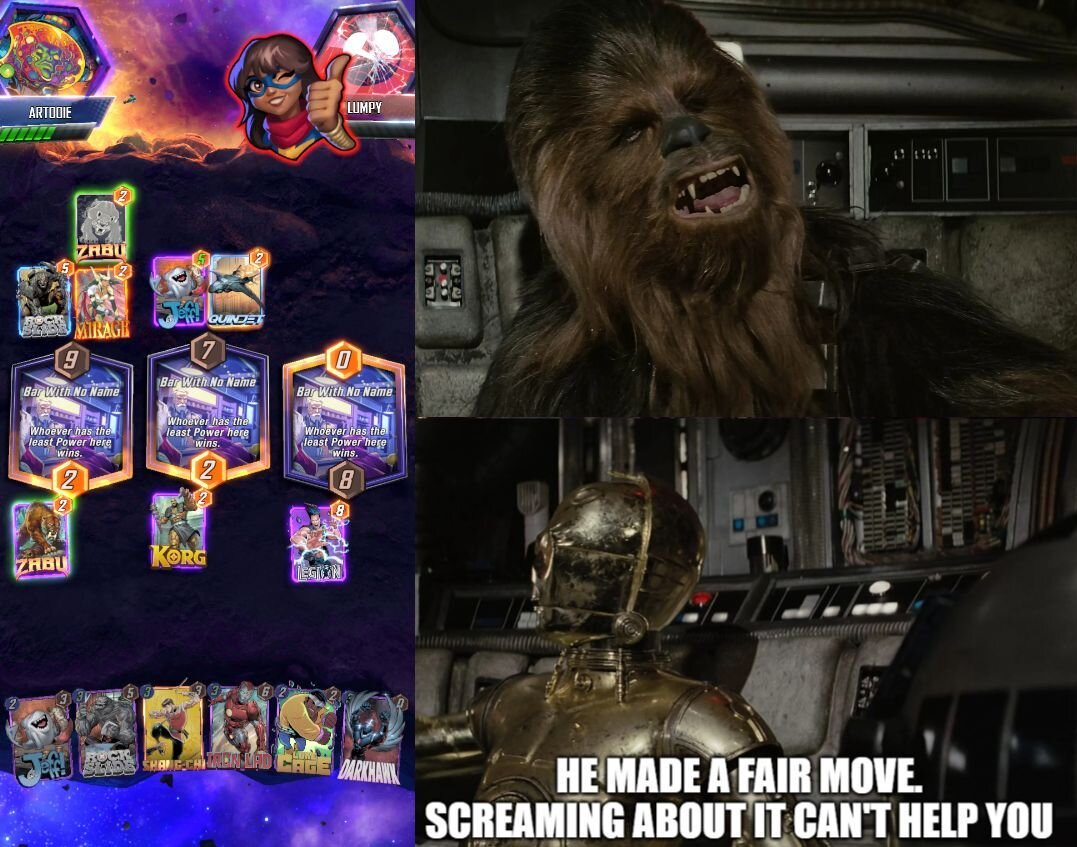 UtinniUtinni's tweet photo. @KMBestMS @MARVELSNAP Not directly Snap related, but Marvel Snap did help me see this scene from Chewie's perspective. https://t.co/2PbbVsJGPr