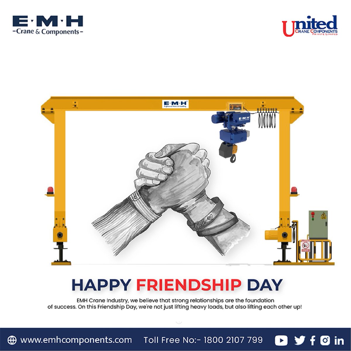 EMH_Crane's tweet photo. EMH Crane industry, we believe that solid relationships are the foundation of success. On this friendship Day, we’re not just Lifting heavy loads but also lifting each other up.
.
.
.
#EMH #cranes #engineering #cranemanufacturing #friendshipday2023  #happyfriendshipday2023 https://t.co/EXeePzwhfD