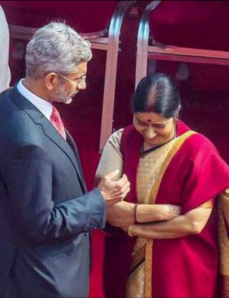 DrSJaishankar's tweet photo. Remembering Sushma Swaraj ji on the anniversary of her passing away. 
So many conversations,  so many memories. https://t.co/aS8a0Lk75b