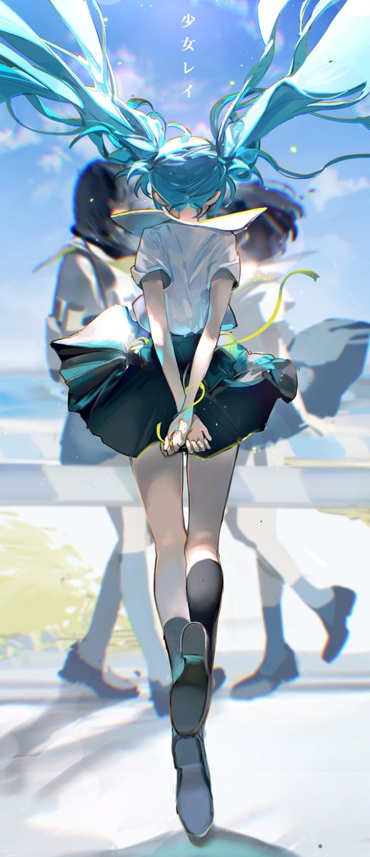 hatsune miku skirt long hair multiple girls socks cloud school uniform twintails  illustration images