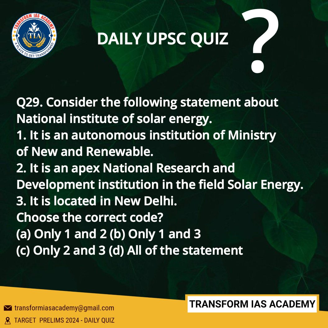 TRANSFORMIAS's tweet photo. #UPSC
#Ncert #environnement
Solve the Practice Question.
Answer with explanation wil be posted in Telegram group.
#transformias https://t.co/Yr0MEUse1v
