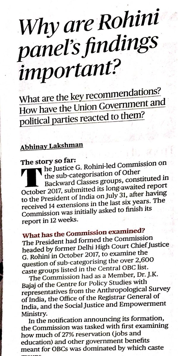 Jagan_neela's tweet photo. The Justice G.Rohini led commission on examining on domination (which group) of OBC reservation and further sub categorization for equitablity https://t.co/gfWnPNs9wn