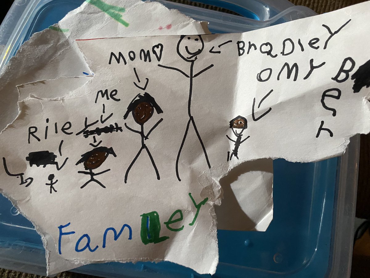 vomitflesh's tweet photo. Cutest funniest moment today when my son drew us as a family 🥹💞
I’m crying he made us so dark 😭😭😂and look at my husband omg https://t.co/Gl9ogWFHc9