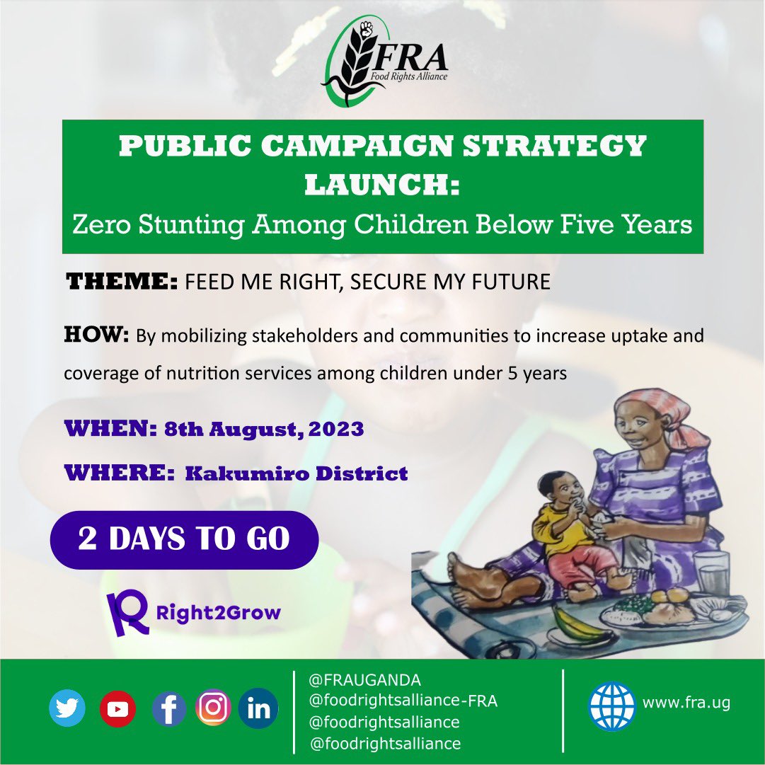 Food Rights Alliance - FRA (@frauganda) on Twitter photo It’s 2 days to GO!
Join <a href="/FRAUGANDA/">Food Rights Alliance - FRA</a> and <a href="/Right2Grow_UG/">Right2Grow_Uganda</a>, as we launch the zero stunting strategy in kakumiro District during the national celebration day of #WorldBreastfeedingWeek. It’s 2 days to GO!
Join <a href="/FRAUGANDA/">Food Rights Alliance - FRA</a> and <a href="/Right2Grow_UG/">Right2Grow_Uganda</a>, as we launch the zero stunting strategy in kakumiro District during the national celebration day of #WorldBreastfeedingWeek.