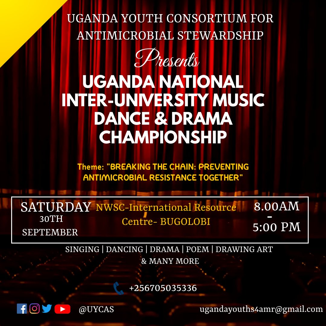 UYCAS256's tweet image. Got Talent in Music, Dance, Drama &amp;amp; Poem? Link up with the Nearest AMR Club near you &amp;amp; represent your institution at the National Inter-university AMR Championship in September 2023.👌
#BreakingTheChain
#PreventingAMRTogether