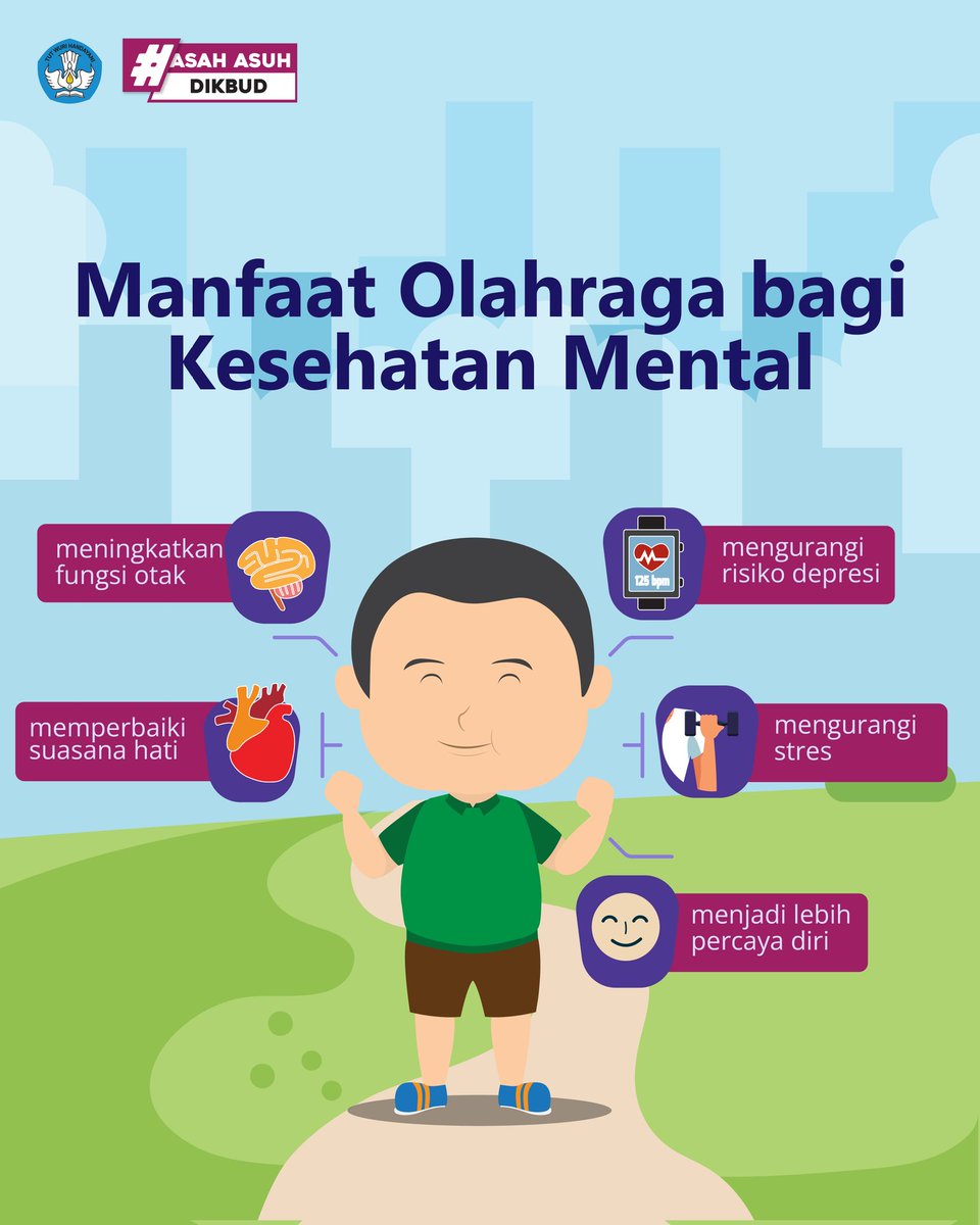 Kemdikdasmen's tweet photo. Apa olahraga favorit #SahabatDikbud di akhir pekan?Dengan berolahraga, kamu bisa memperbaiki suasana hati,  mengurangi risiko depresi, meningkatkan fungsi otak, mengurangi stres, bahkan bisa jadi lebih percaya diri, lo.

#MerdekaBelajar #AsahAsuhDikbud https://t.co/bjAxEhy3DB