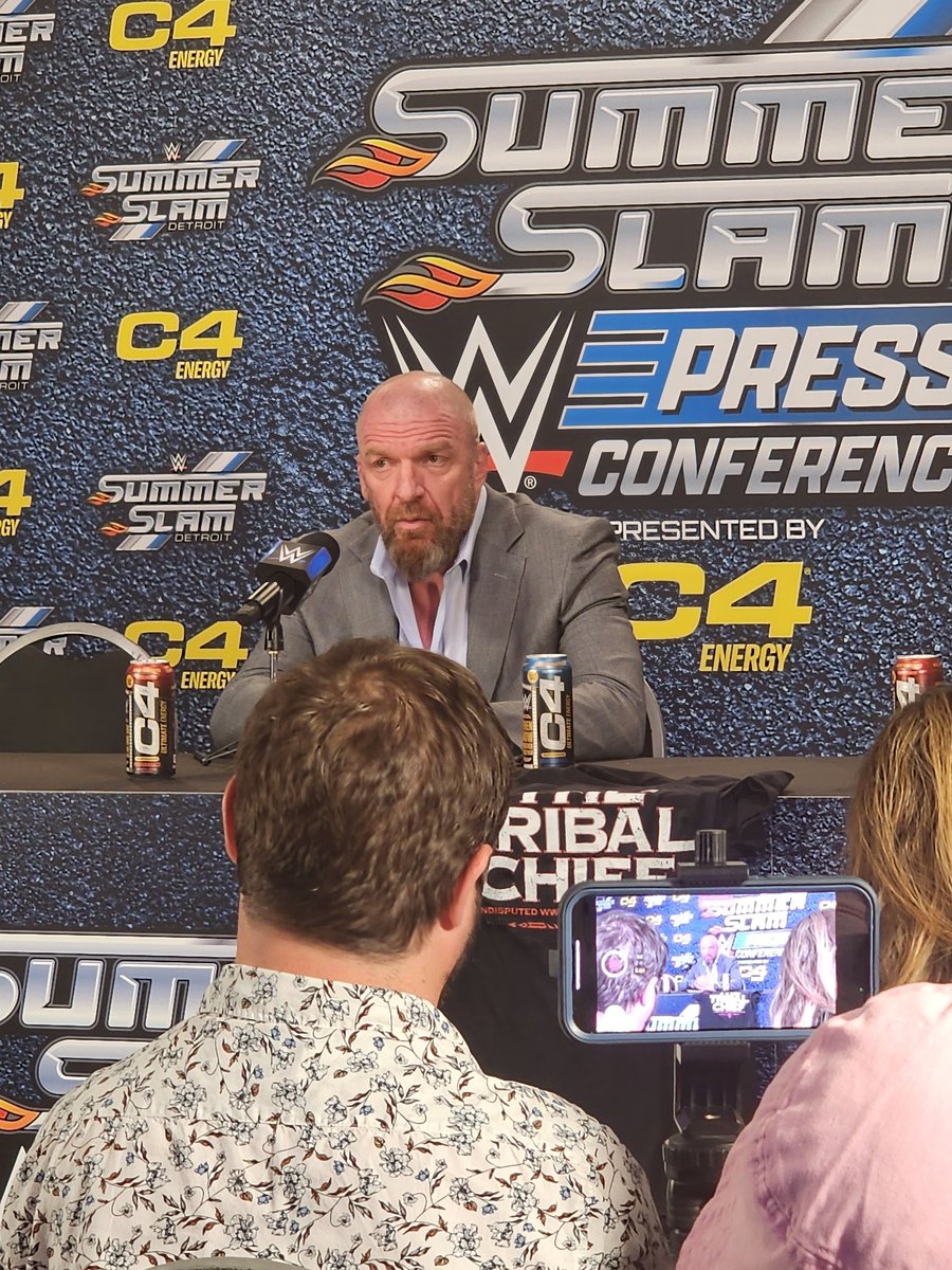 SeanRossSapp's tweet image. Triple H tells @emilymaeheller that any time women have main evented in WWE, its been because it was deserved and the match called for it, not for press.

He claims no matches were "cut" because they hadn't been announced. He thinks a longer show would have been bad.