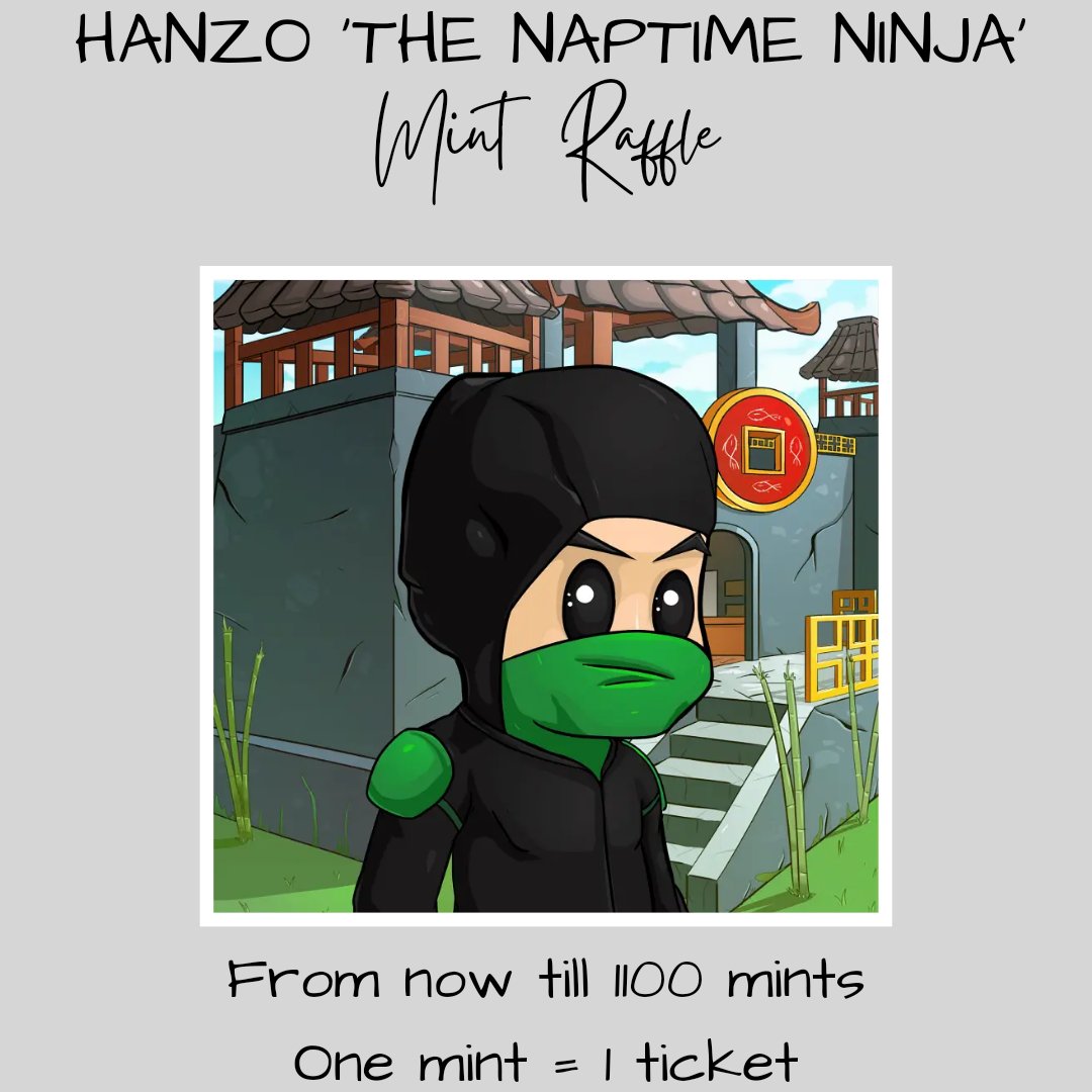 Enter HANZO! From <a href="/EbisusBay/">Ebisu's Bay | GameFi - NFT Market - DEX</a>

Collection: Fortune guards!

From Mints 800-1100.

If you mint between these figures, you'll be entered into a raffle to win this NFT!

1 Mint = 1 Ticket 
fe00ts.netlify.app

#cro #crofam    #nft #minting #cronos