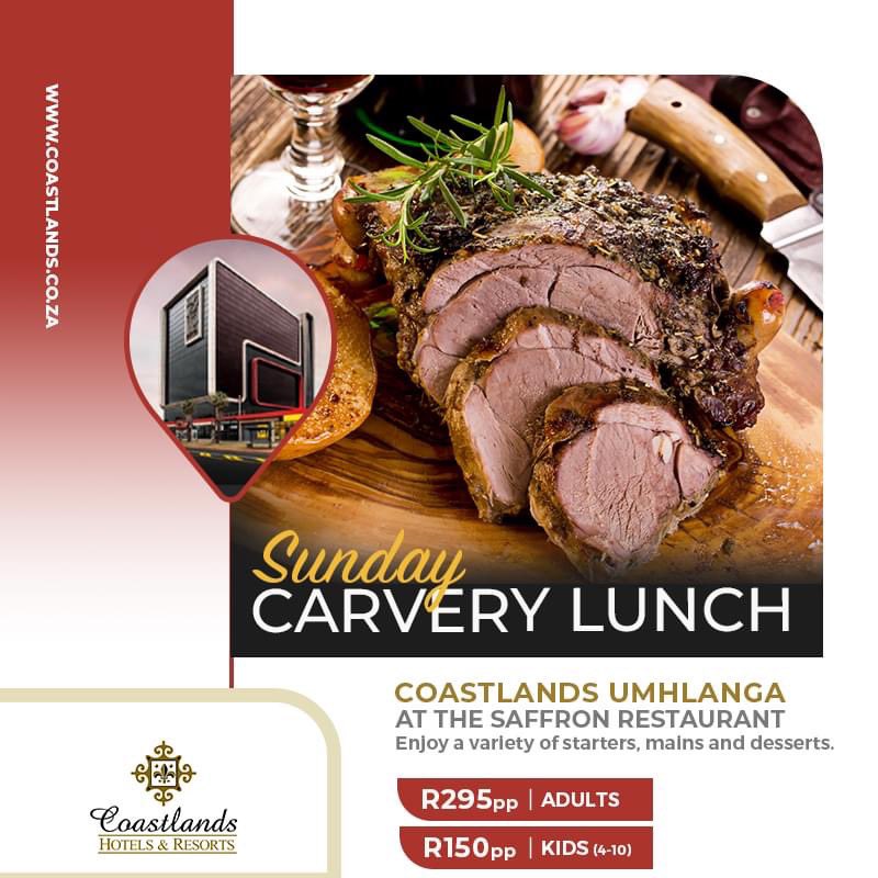 CoastlandsH's tweet photo. Coastlands Umhlanga is offering a Sunday Carvery Lunch. For R295 (adults) and R150 (kids), you and the family can enjoy a variety of starters, mains and desserts. 

Book Your Spot Today: https://t.co/l1U2VZ8BrJ

Tel: 0315146500 https://t.co/3DP9VjEBGG