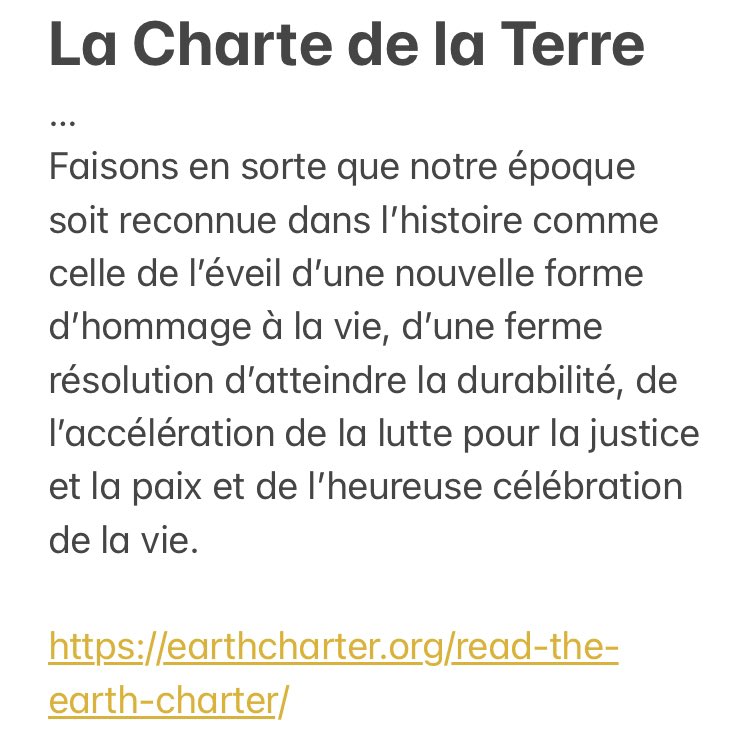 Eric78280's tweet image. La Charte de la Terre
…
Faisons en sorte que notre époque soit reconnue dans l’histoire comme …
🌍 earthcharter.org/read-the-earth…

#TurningConscienceIntoAction #EarthCharter #ÉtéLecture
