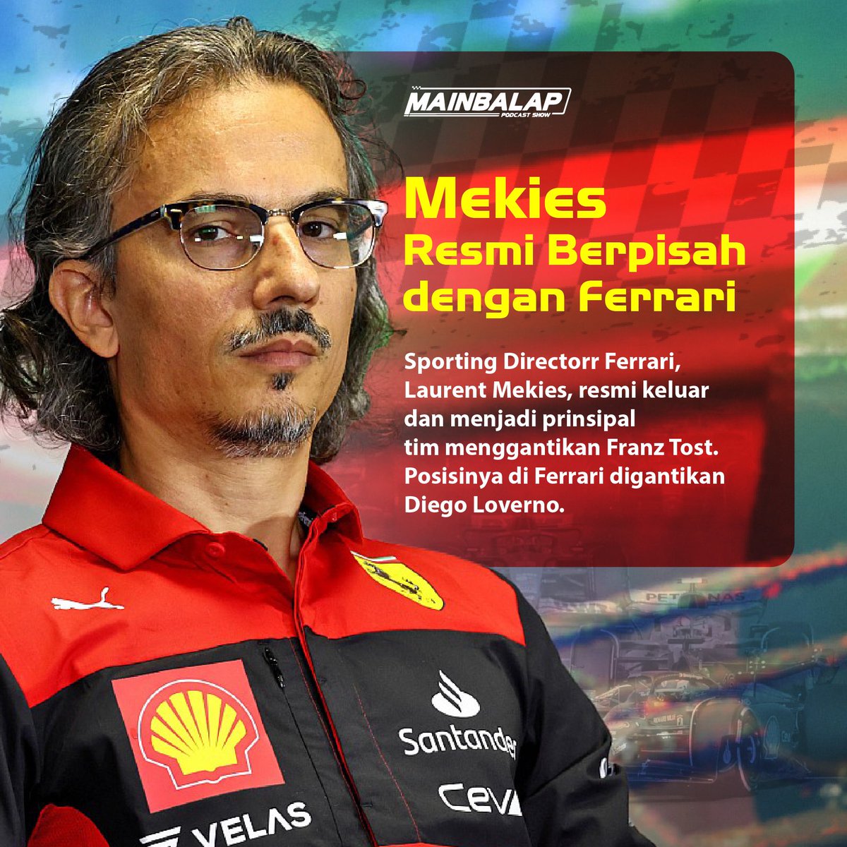mainbalap's tweet photo. Jelang bergulirnya GP Belgia akhir pekan lalu, Ferrari mengumumkan kepergian Sporting Directornya, Laurent Mekies. https://t.co/9uJFZdNuxl