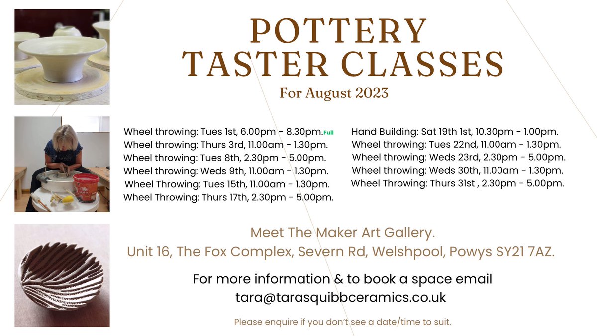 TSCeramicDesign's tweet photo. Always wanted to have a go at throwing a pot on the potters wheel, or try hand building with clay?
Places get booked up quickly, so please email tara@tarasquibbceramics.co.uk for further information and to secure your space. https://t.co/Hdewzn0UcH